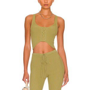 Camila Coelho 'Artemis' Green Lace Up Knit Top Size S